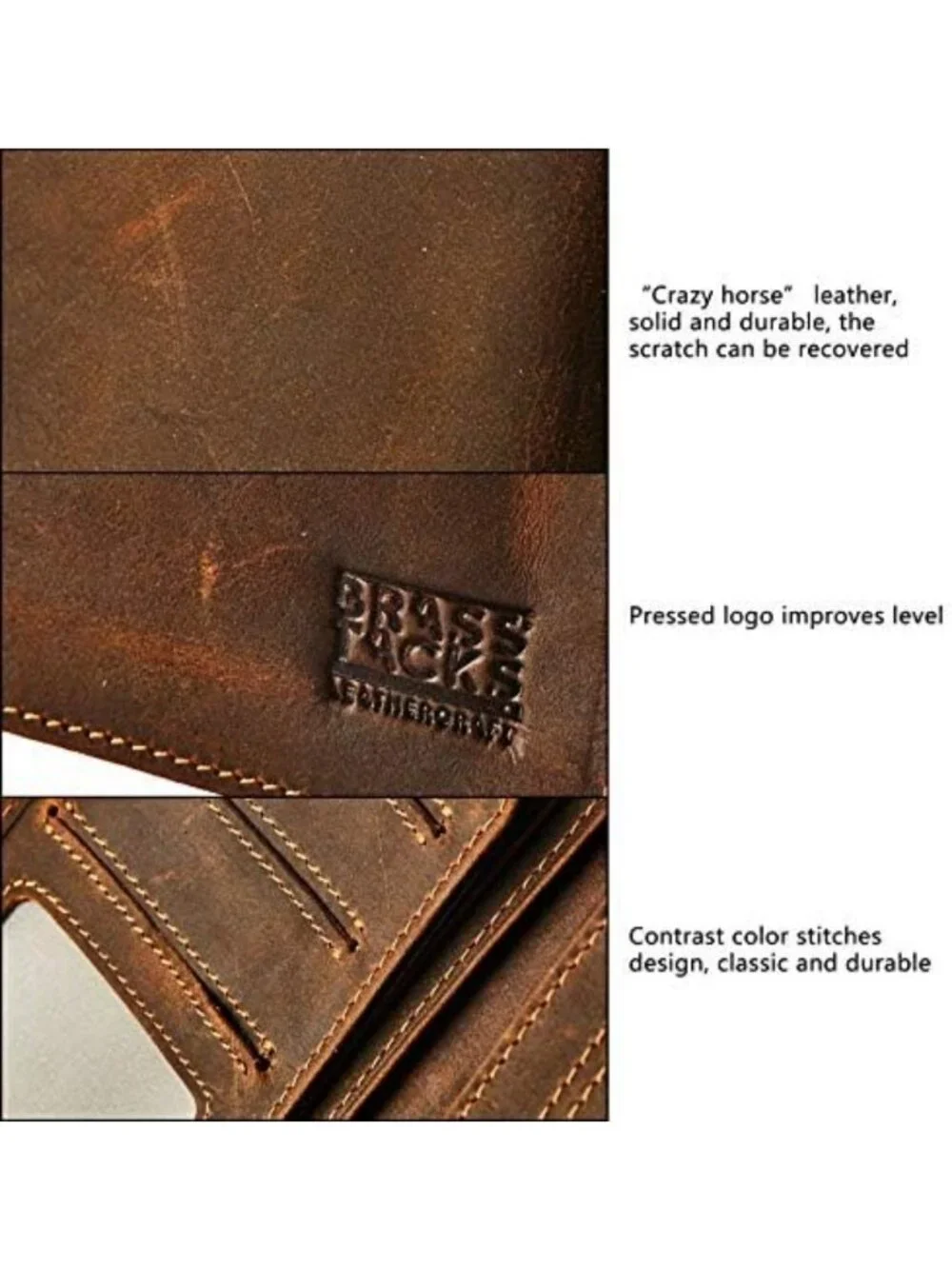 Vintage Genuine Leather Bifold Wallet for Men - Handmade Cowhide, Bills & Cards
